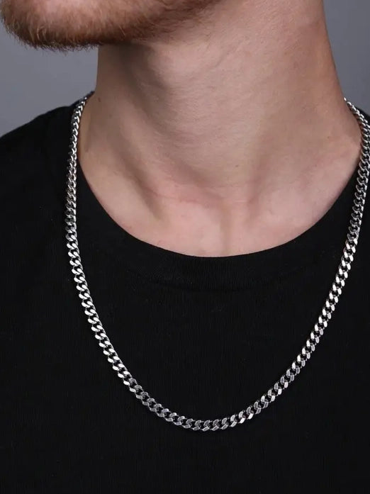 30" 925 Sterling Silver 4mm Solid Curb Chain Necklace Women