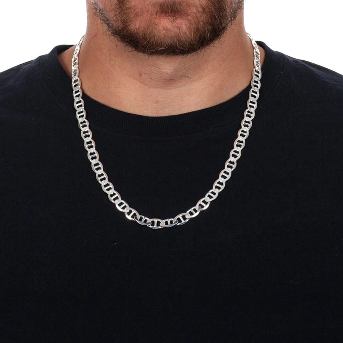 20" 925 Sterling Silver 12mm Solid Mariner Chain Necklace