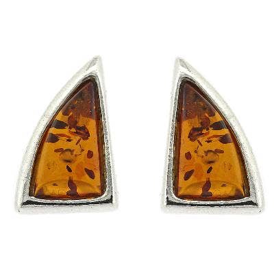 Sterling Silver and Cognac Amber Triangle Sterling Silver Stud Earrings