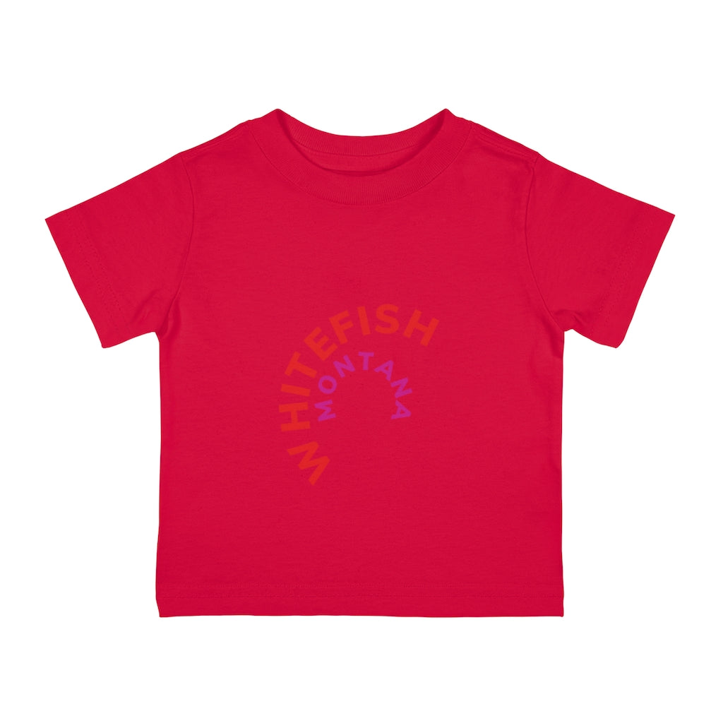 Red Whitefish Montana Kids T-Shirt with red and majenta rounded graphic