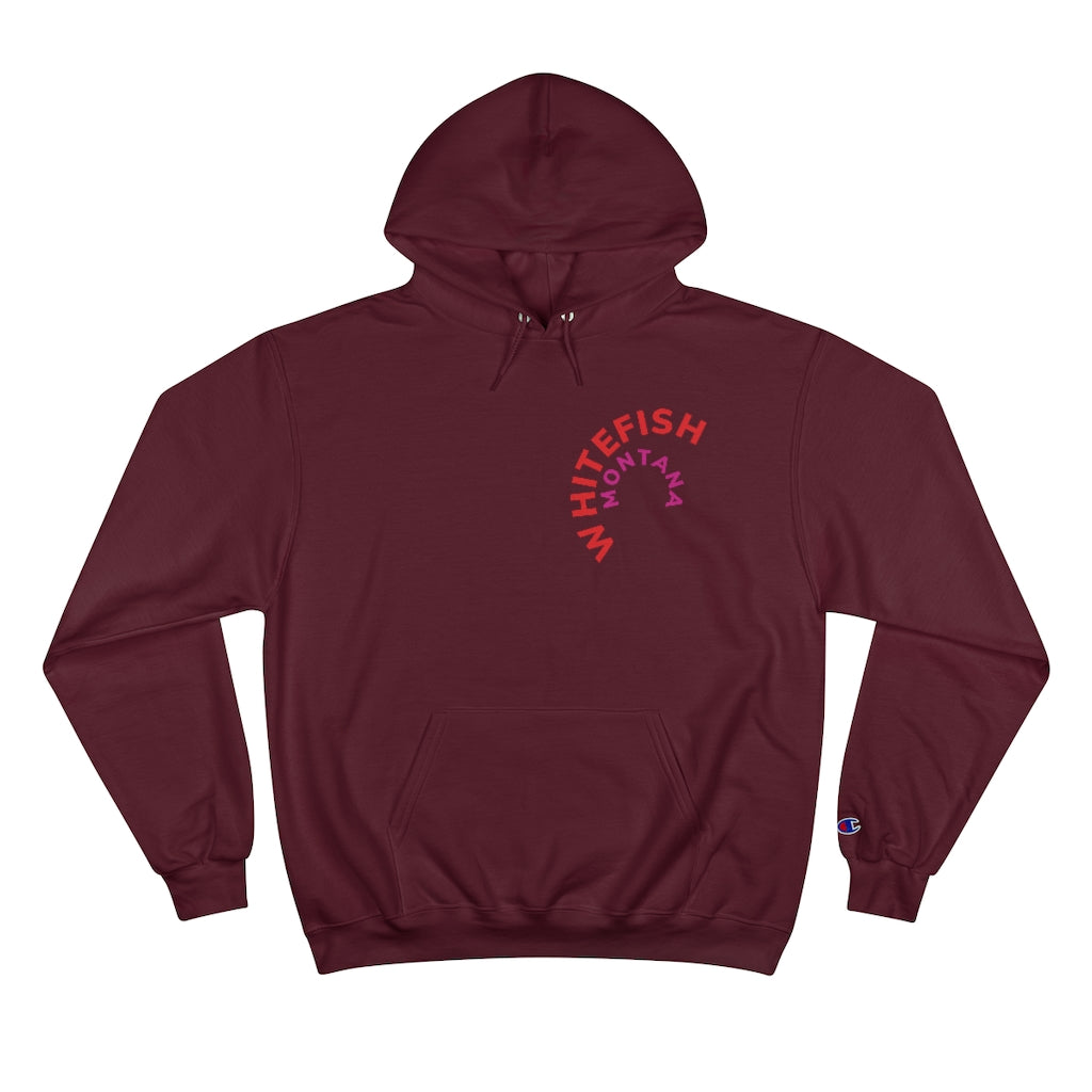 Whitefish Montana Unisex Campion Hoody with red and majenta rounded graphic