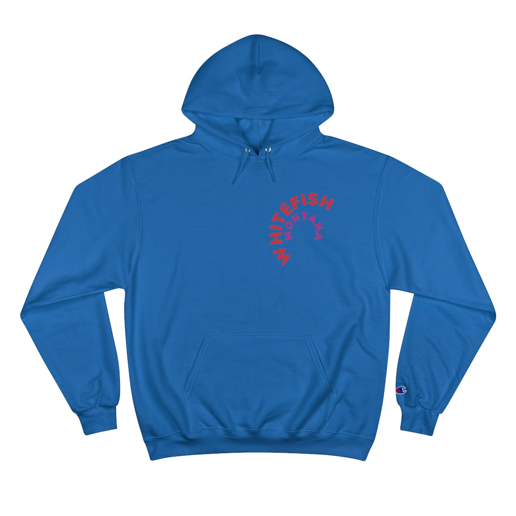 Blue Whitefish Montana Unisex Campion Hoody with red and majenta rounded graphic