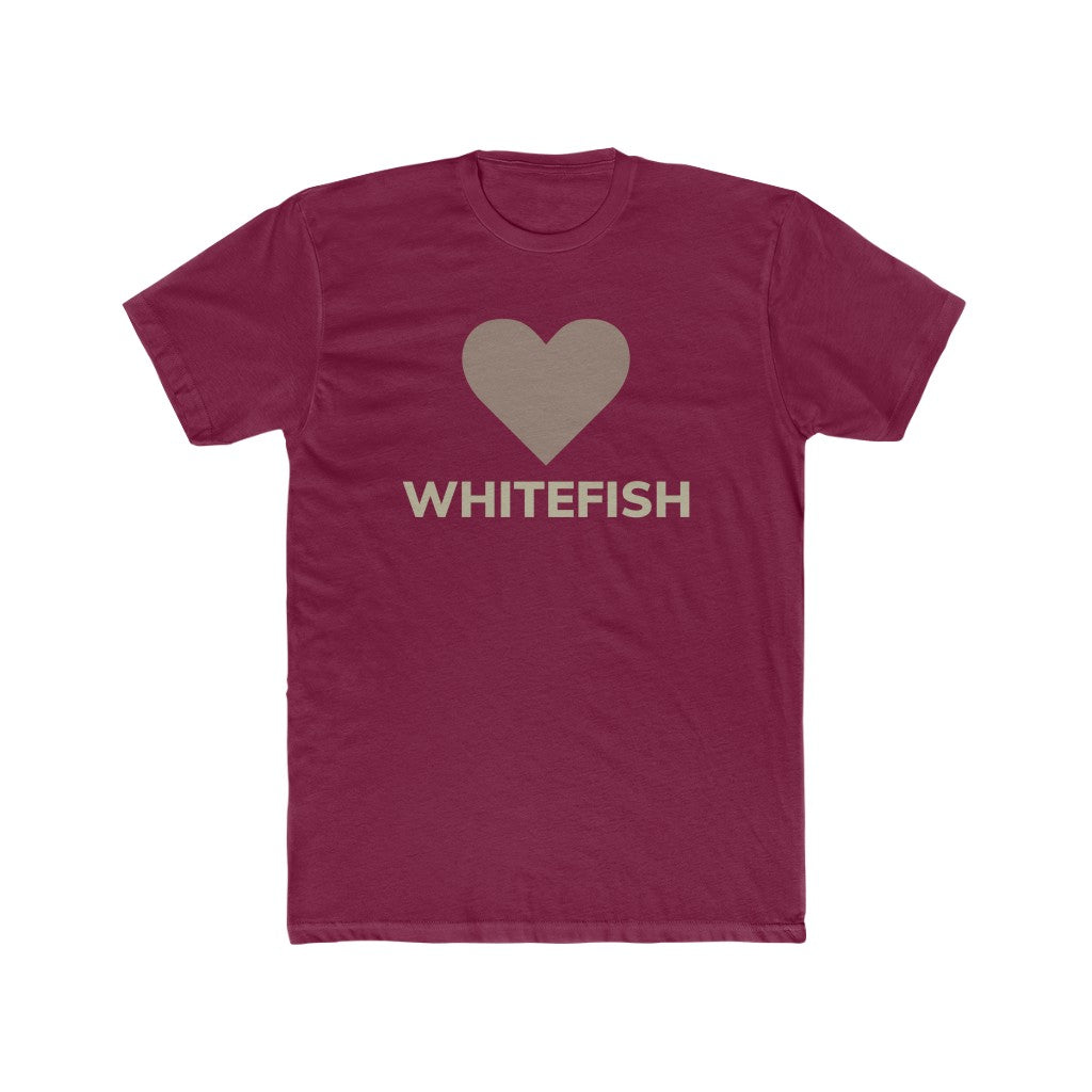 Maroon I Love Whitefish T-Shirt With brown and grey graphic