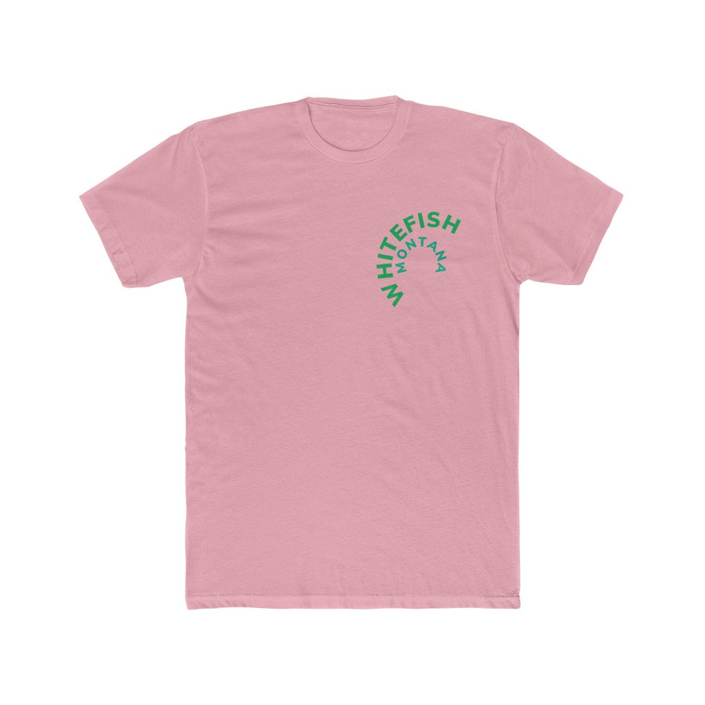 Baby pink Cotten Kids T-Shirt with curved WHITEFISH MONTANA in Kelly green and Teel