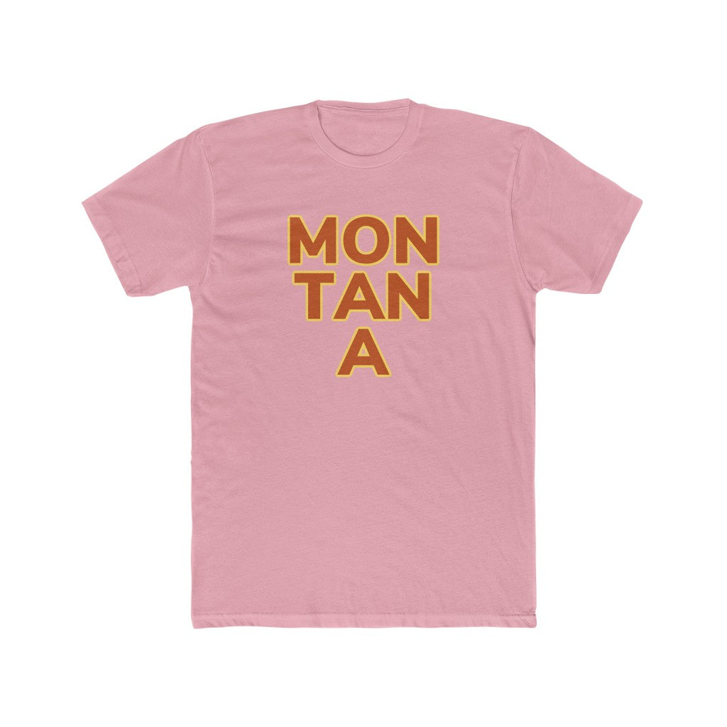 Baby pink Cotten T-Shirt with "MON TAN A" graphic centered in the middle