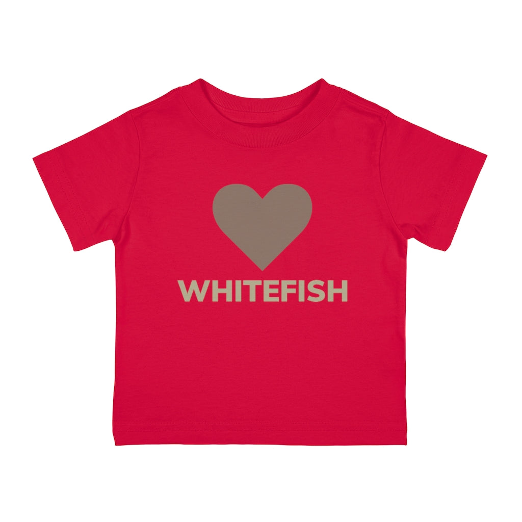 Red Cotten T-Shirt with a heart over whitefish