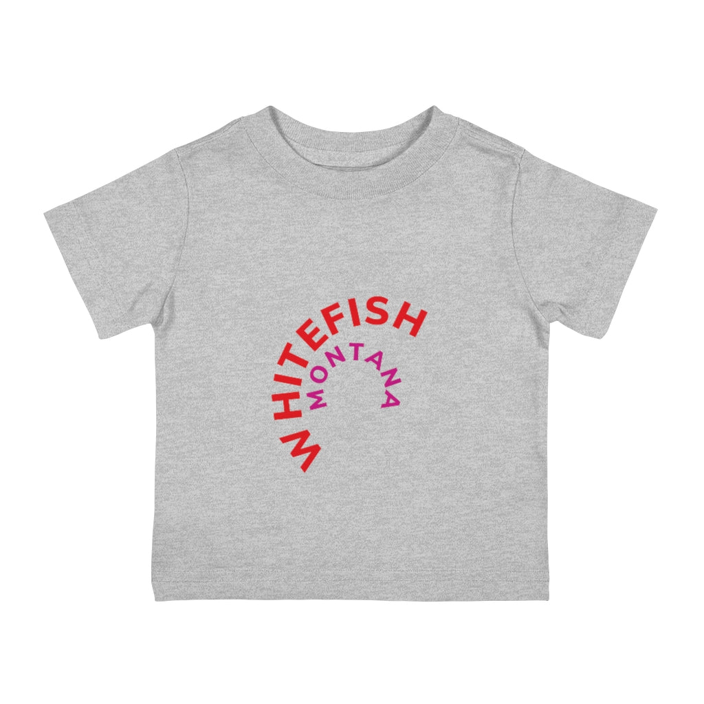 Hether gray Whitefish Montana Kids T-Shirt with red and majenta rounded graphic