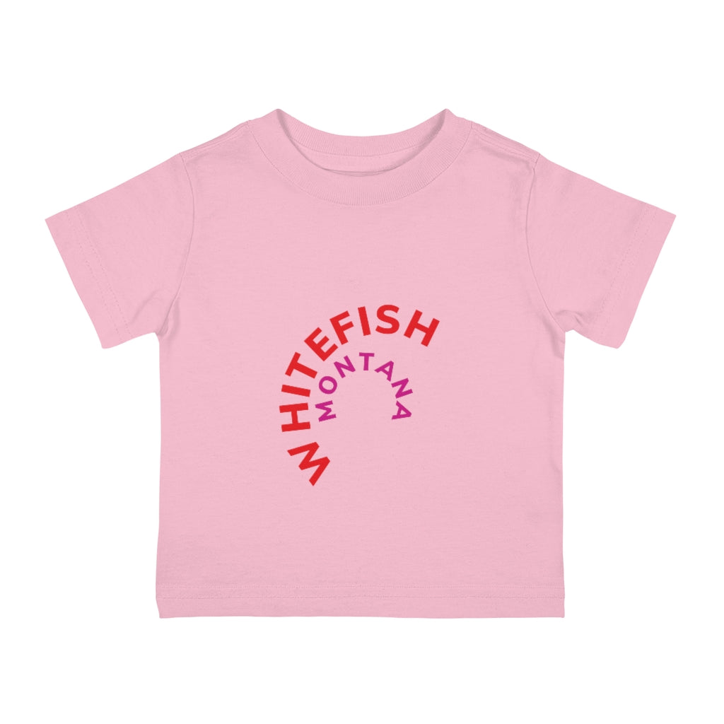 Baby pink Whitefish Montana Kids T-Shirt with red and majenta rounded graphic