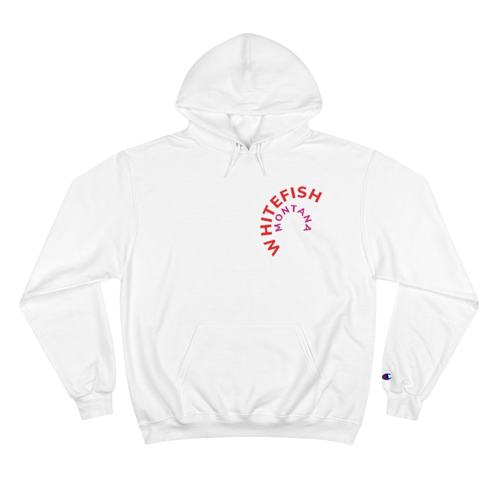 White Whitefish Montana Unisex Campion Hoody with red and majenta rounded graphic