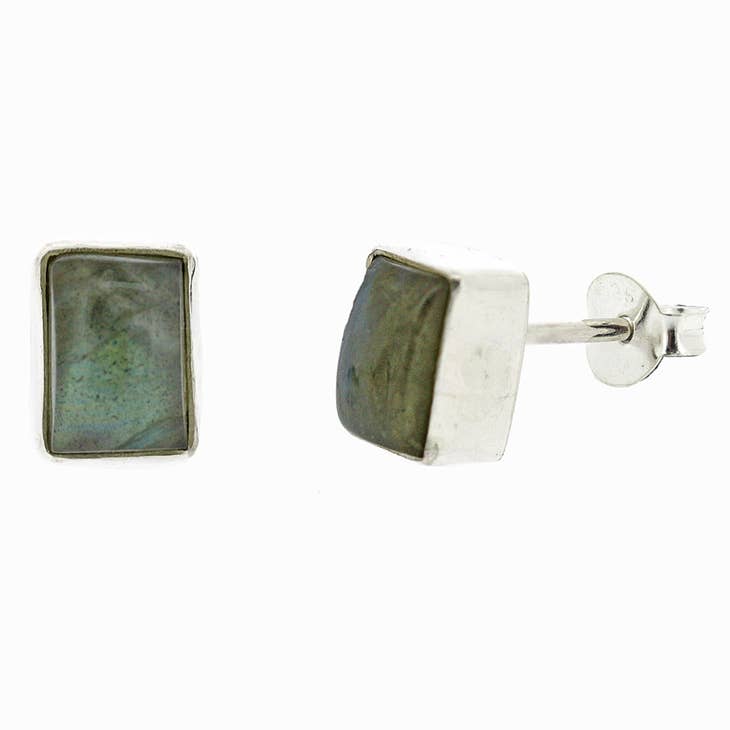 Labradorite Rectangle Sterling Silver Stud Earrings
