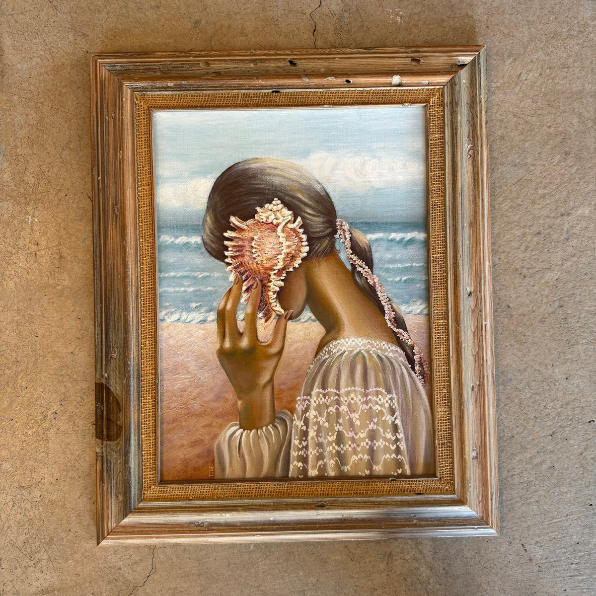 Shell Phone oil painting in wood frame