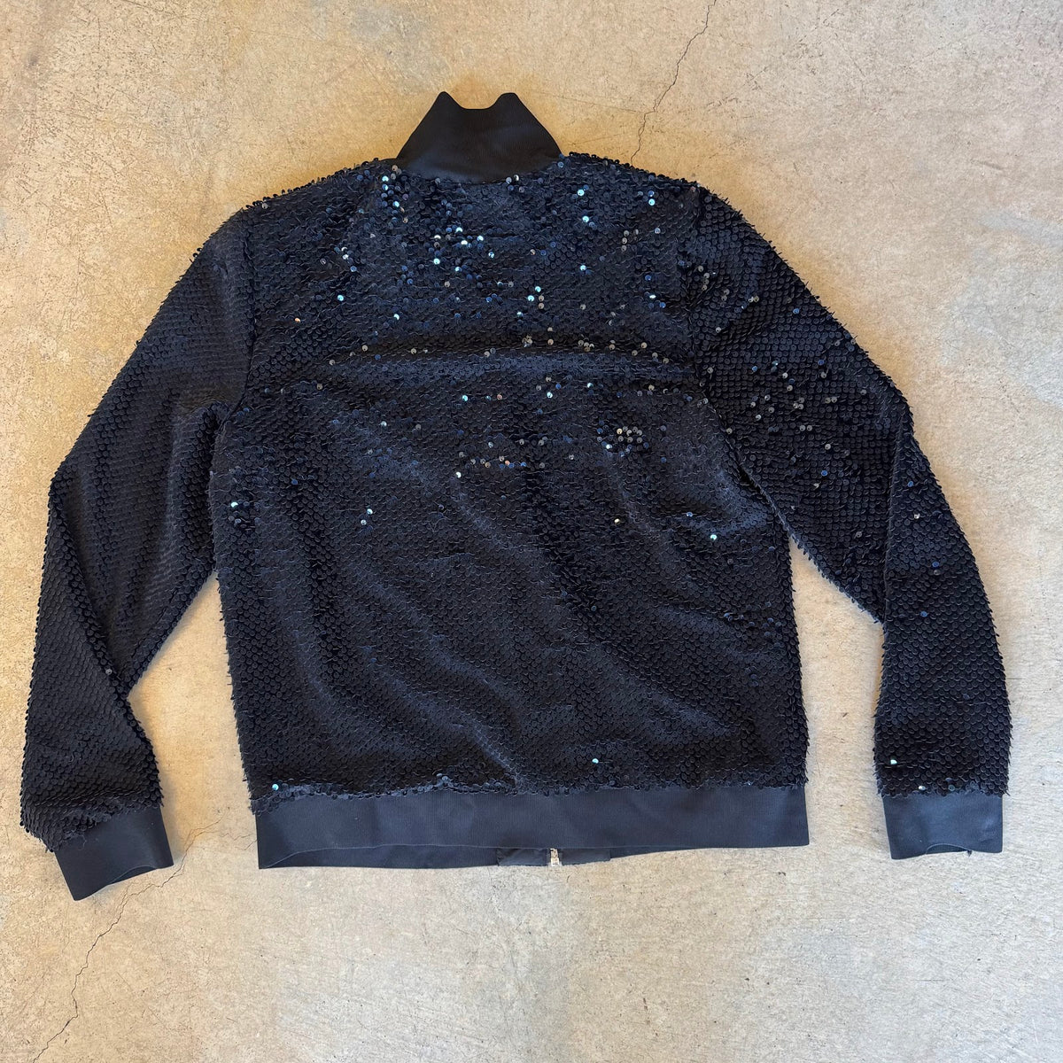 Black sequin bomber jacket, back