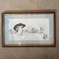 Framed cowboy pen and ink drawing