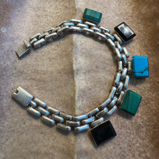 1980's Taxco Sterling Silver Turquoise Bracelet