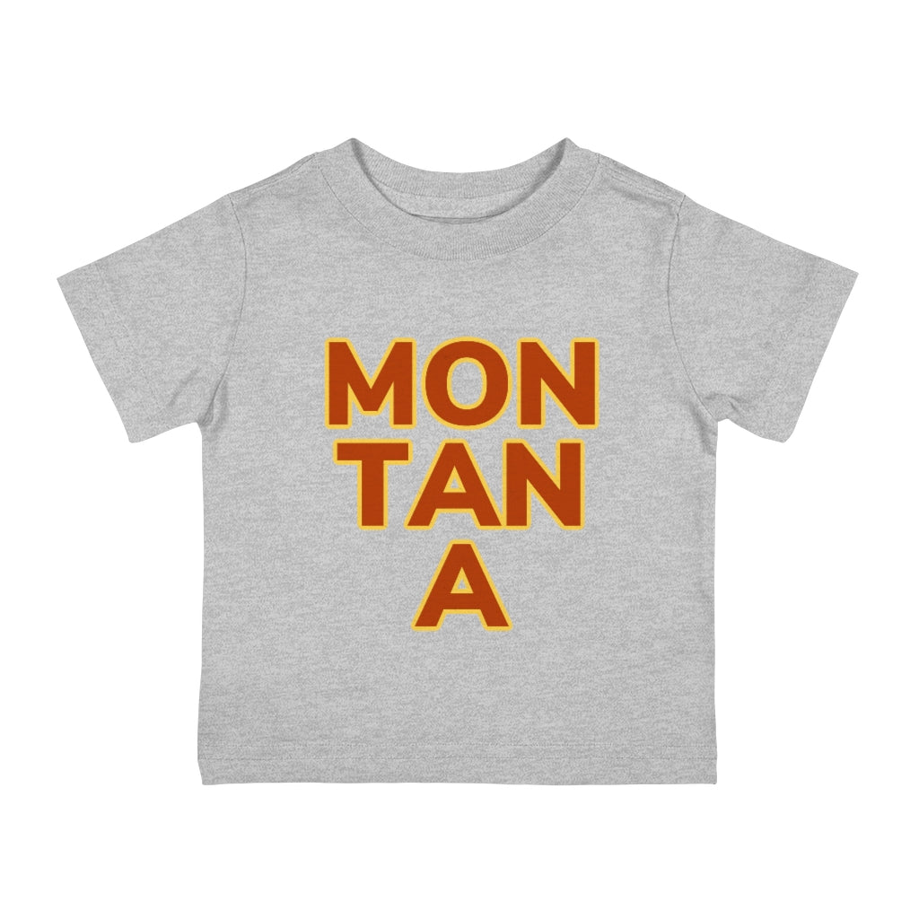 Heather Grey  Cotten kids T-Shirt with "MON  TAN  A" graphic centered in the middle