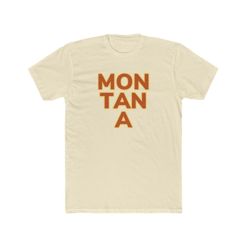 Light Yellow Cotten T-Shirt with "MON  TAN  A" graphic centered in the middle