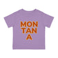 Lilac Cotten kids T-Shirt with "MON  TAN  A" graphic centered in the middle