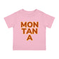 Baby pink Cotten kids T-Shirt with "MON  TAN  A" graphic centered in the middle