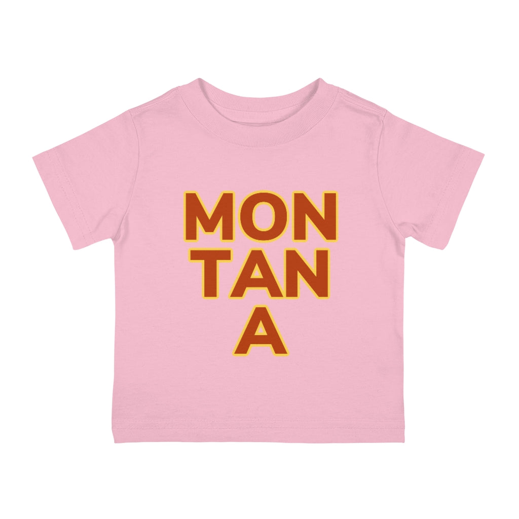 Baby pink Cotten kids T-Shirt with "MON  TAN  A" graphic centered in the middle