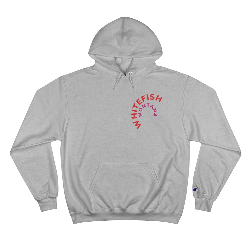 Solid Grey Whitefish Montana Unisex Campion Hoody with red and majenta rounded graphic  