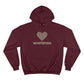 Maroon I Love Whitefish Champion Hoody with brown and grey graphic 