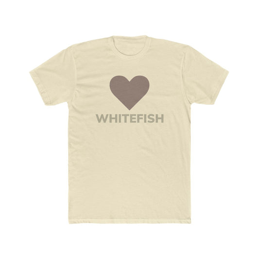 Light yellow I Love Whitefish T-Shirt With brown and grey graphic 