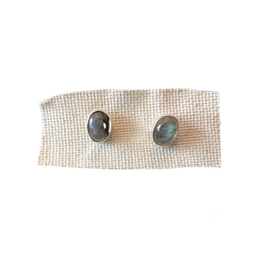 Oval Labradorite & Sterling Silver Earrings