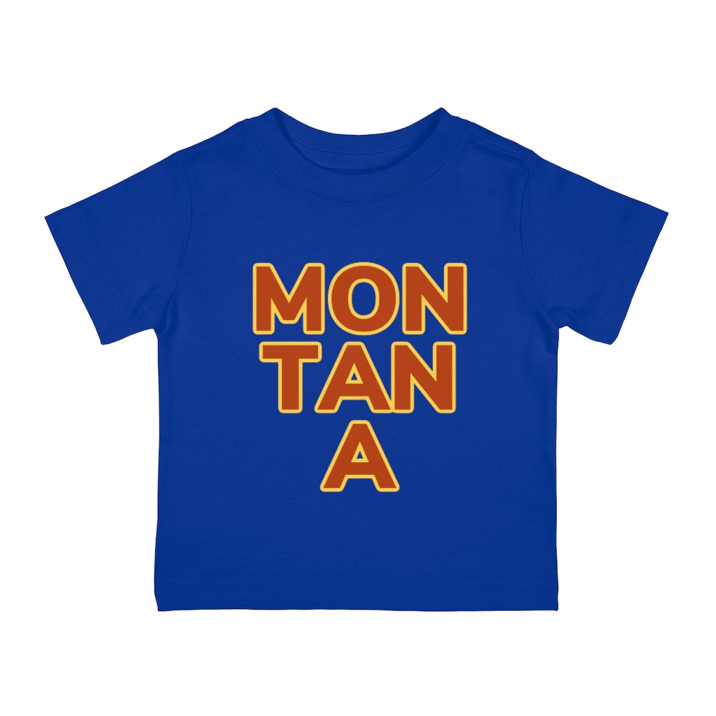 Royal Blue  Cotten kids T-Shirt with "MON  TAN  A" graphic centered in the middle